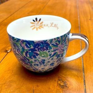 Lilly Pulitzer Blue Lion/Floral and Gold Coffee Cups x2